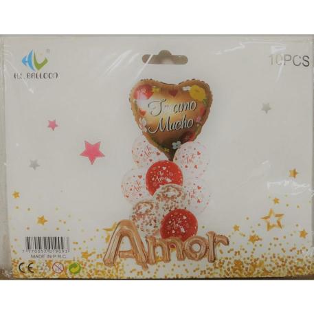 SET GLOBOS 10 PIEZAS AMOR ROSA GOLD
