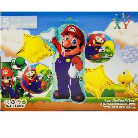 SET GLOBOS 5 PIEZAS MARIO BROS