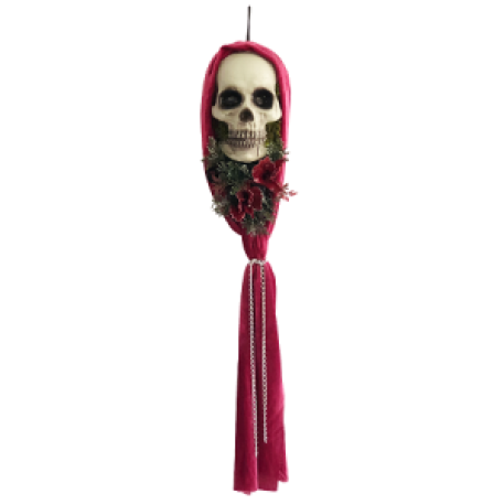 COLGANTE SANTA MUERTE ROSA C/FLORES 80CM