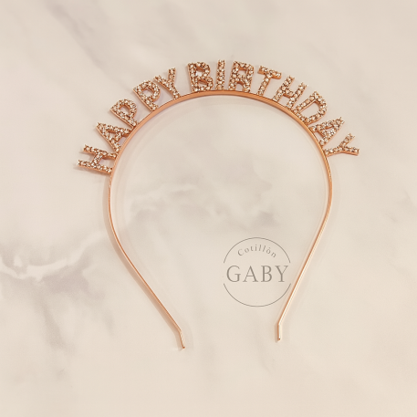 VINCHA CON STRASS HAPPY BIRTHDAY ROSA GOLD