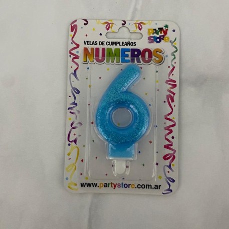 VELA NUMERO CELESTE BRILLOS 