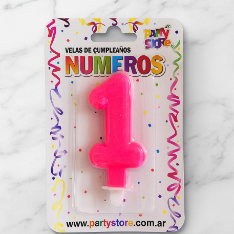 VELA NUMERO ROSA BRILLOS