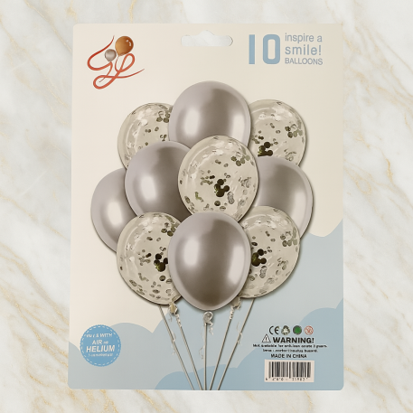 KIT GLOBOS PLATA 9 PIEZAS